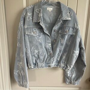 POL Women's Denim Jacket with Butterfly Design